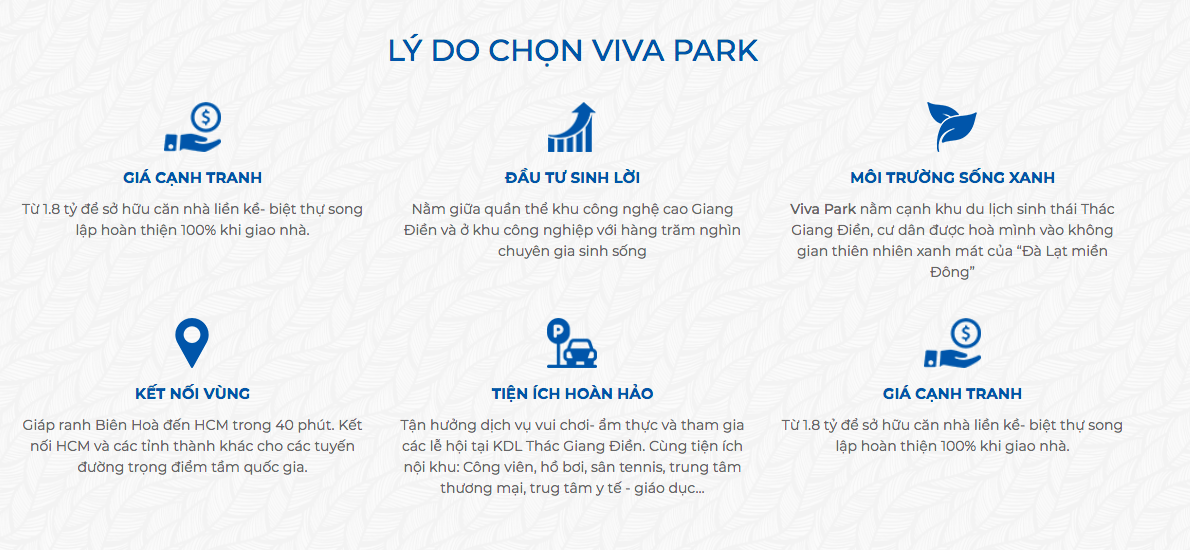 Điểm mạnh dự án Viva Park tại Giang Điền