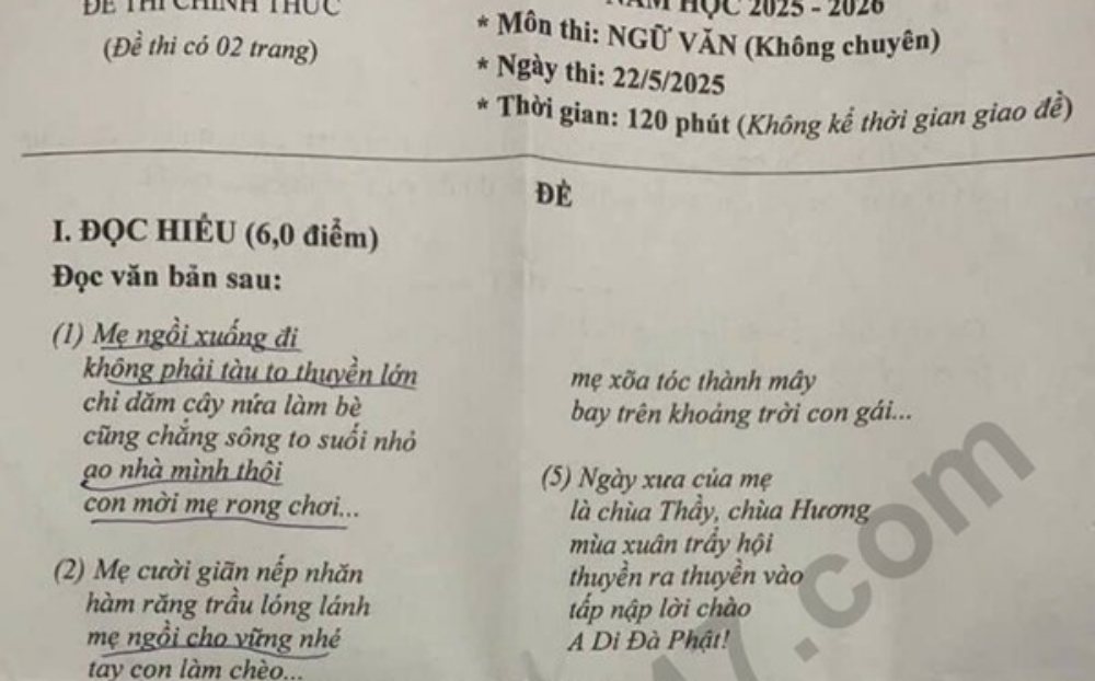 Đề thi và đáp án vào lớp 10 năm 2025 môn Văn tại Bạc Liêu