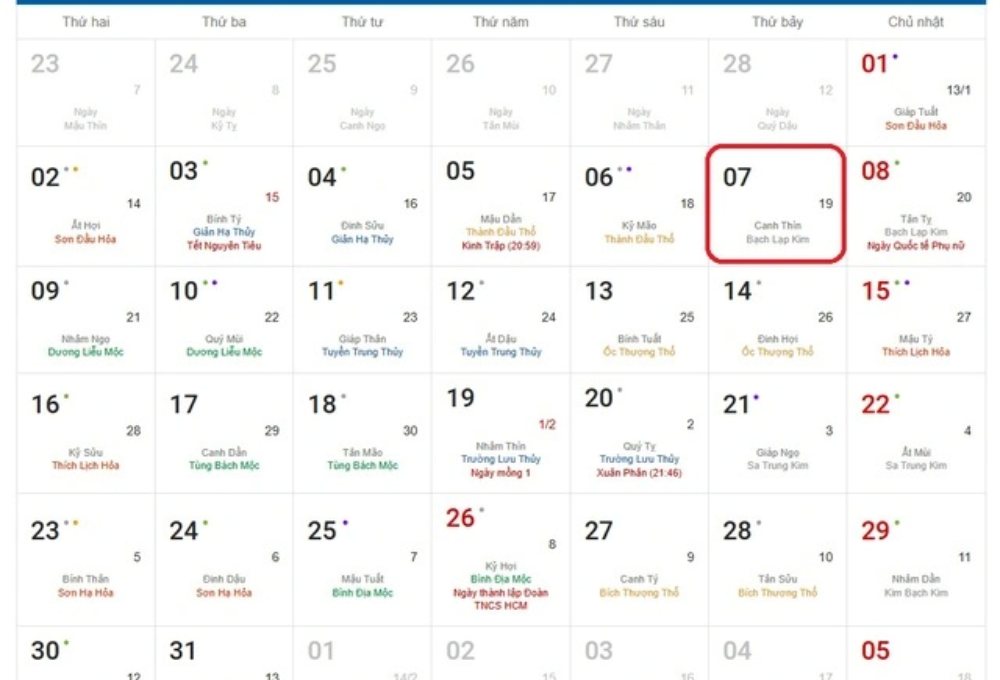 Lịch âm 7/3 – Âm lịch hôm nay thứ Bảy ngày 7/3/2026 chính xác nhất, lịch vạn niên ngày 7/3/2026