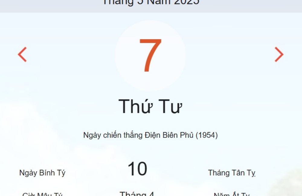 Lịch âm 7/5 - Âm lịch hôm nay 7/5 - lịch vạn niên ngày 7/5/2025