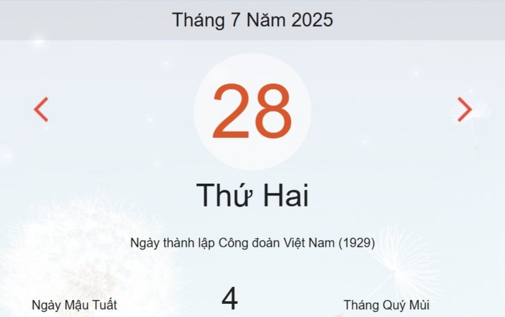 Âm lịch hôm nay 28/7 – Lịch âm và lịch vạn niên ngày 28/7/2025 chính xác nhất