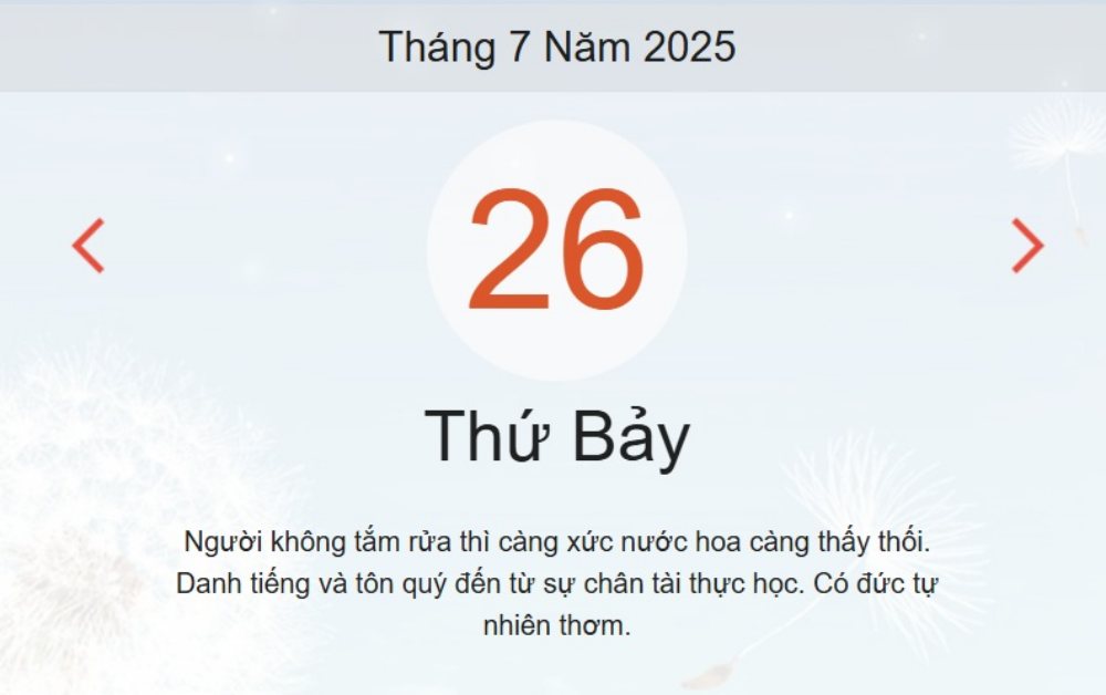 Âm lịch hôm nay 26/7 – Lịch âm và lịch vạn niên ngày 26/7/2025 chính xác nhất