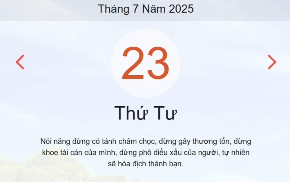Âm lịch hôm nay 23/7 – Lịch âm và lịch vạn niên ngày 23/7/2025 chính xác nhất