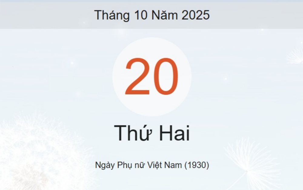Lịch âm 20/10 - Xem âm lịch hôm nay 20/10 - lịch vạn niên ngày 20/10/2025