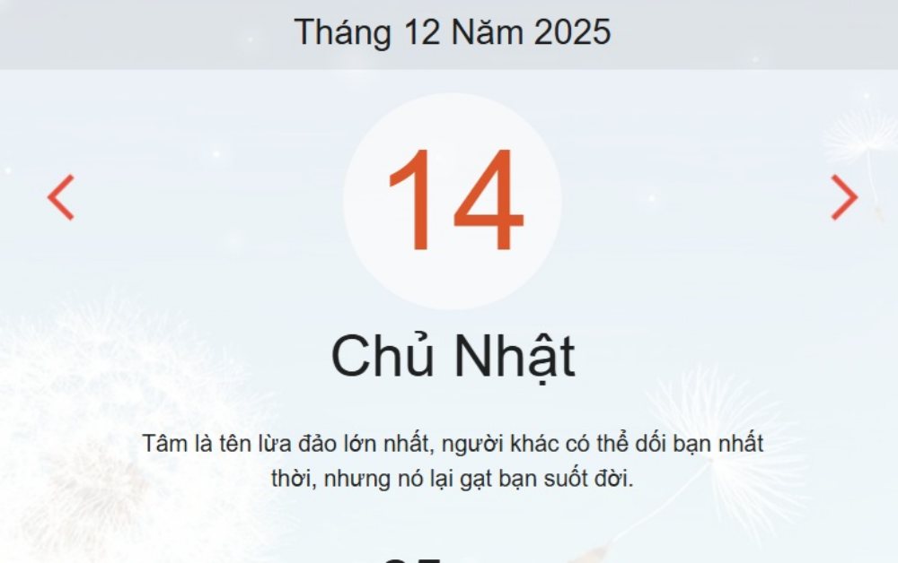 Xem ngay lịch âm dương hôm nay 14/12