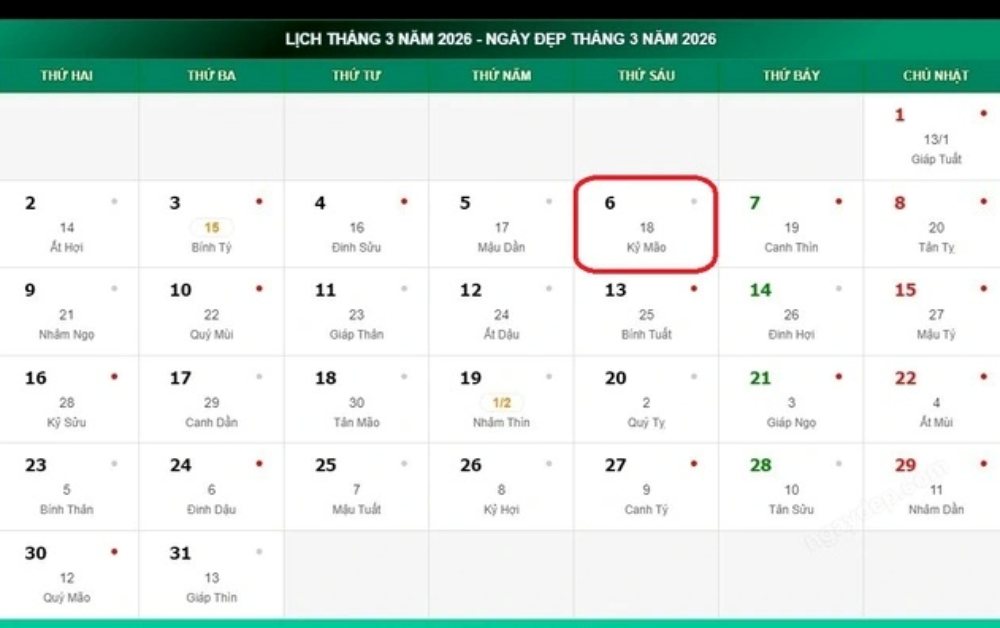 Lịch âm 6/3 – Âm lịch hôm nay thứ Sáu ngày 6/3/2026 chính xác nhất, xem lịch vạn niên ngày 6/3/2026