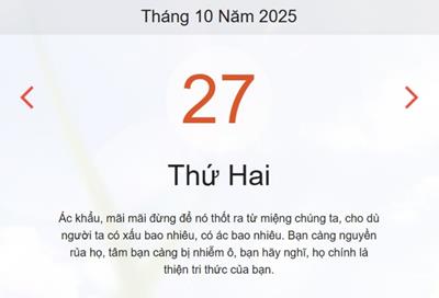 Lịch âm 27/10 - Xem âm lịch hôm nay 27/10 - lịch vạn niên ngày 27/10/2025
