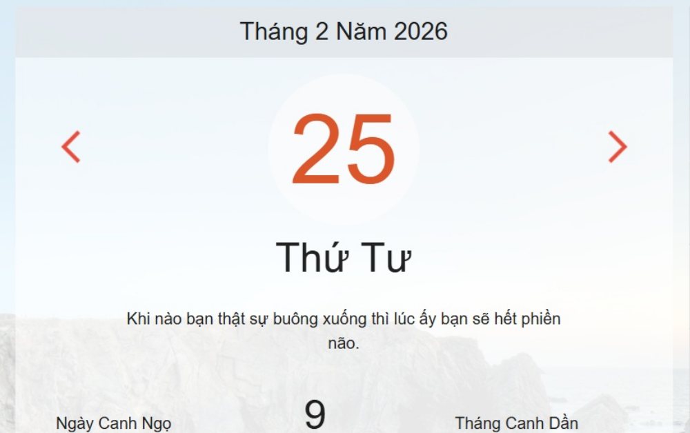 Xem ngay lịch âm dương hôm nay 25/2