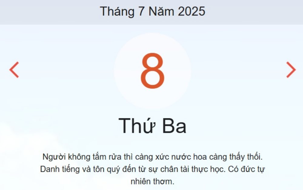 Lịch âm 8/7 - Âm lịch hôm nay 8/7 - lịch vạn niên ngày 8/7/2025