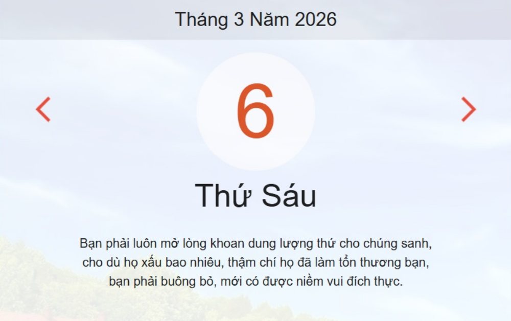 Xem ngay lịch âm dương hôm nay 6/3