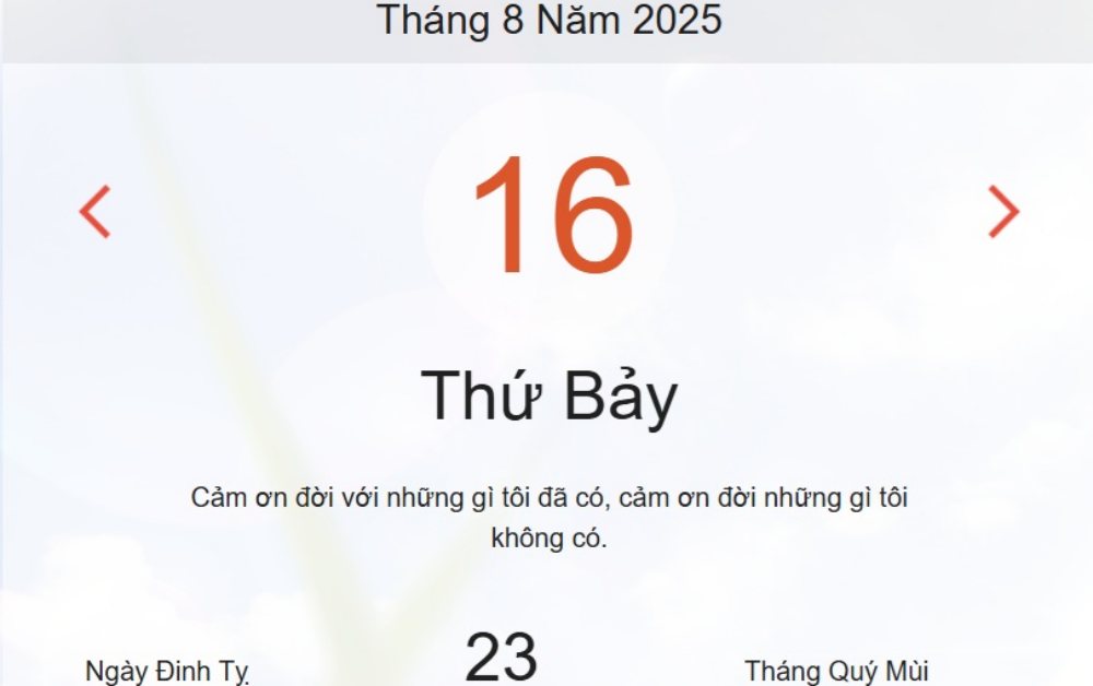 Âm lịch hôm nay 16/8 – Lịch âm và lịch vạn niên ngày 16/8/2025 chính xác nhất