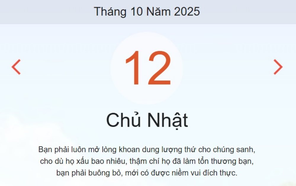 Lịch âm 12/10 - Xem Âm lịch hôm nay 12/10 - lịch vạn niên ngày 12/10/2025