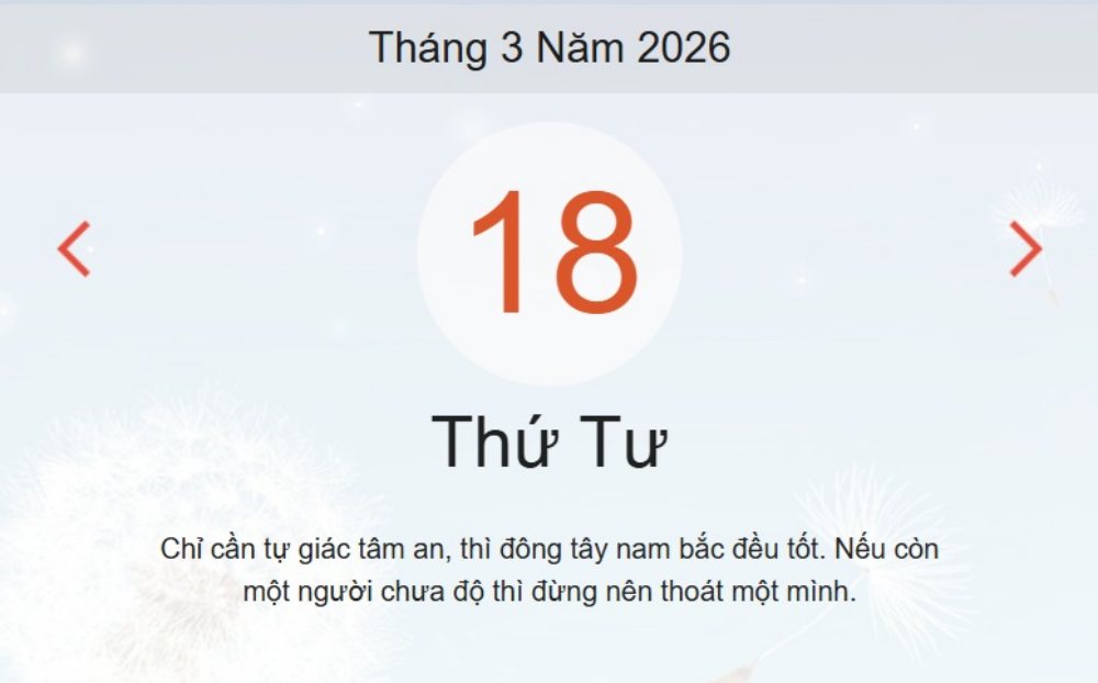 Xem ngay lịch âm dương hôm nay 18/3