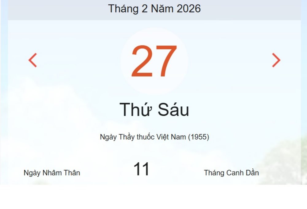 Xem ngay lịch âm dương hôm nay 27/2