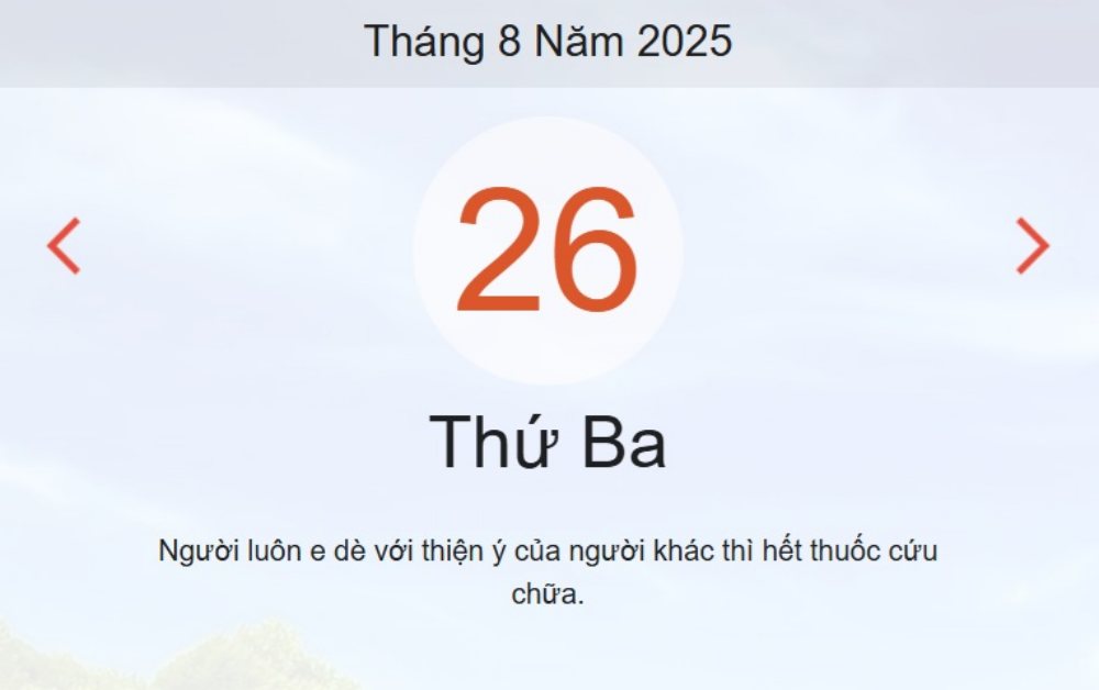 Âm lịch hôm nay 26/8 – Lịch âm và lịch vạn niên ngày 26/8/2025 chính xác nhất