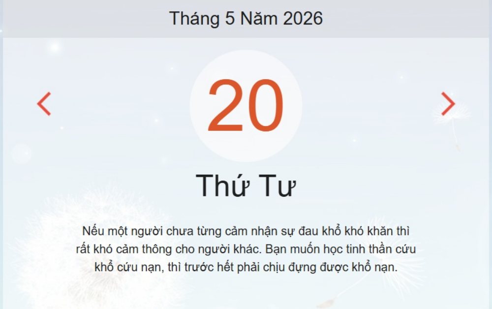 Xem ngay lịch âm dương hôm nay 20/05