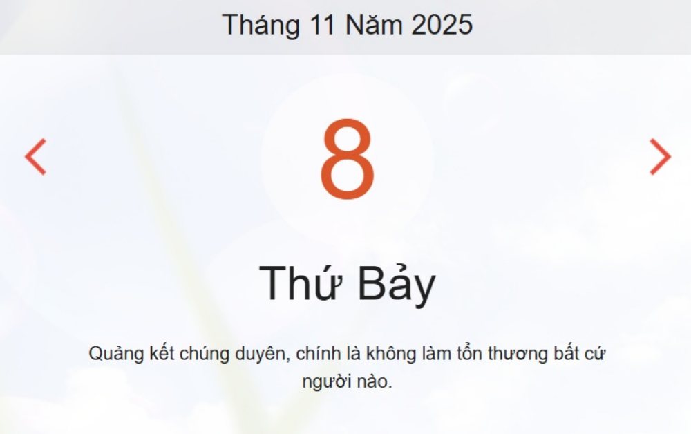 Lịch âm 8/11 – Xem âm lịch hôm nay ngày 8/11 – Lịch vạn niên 8/11/2025