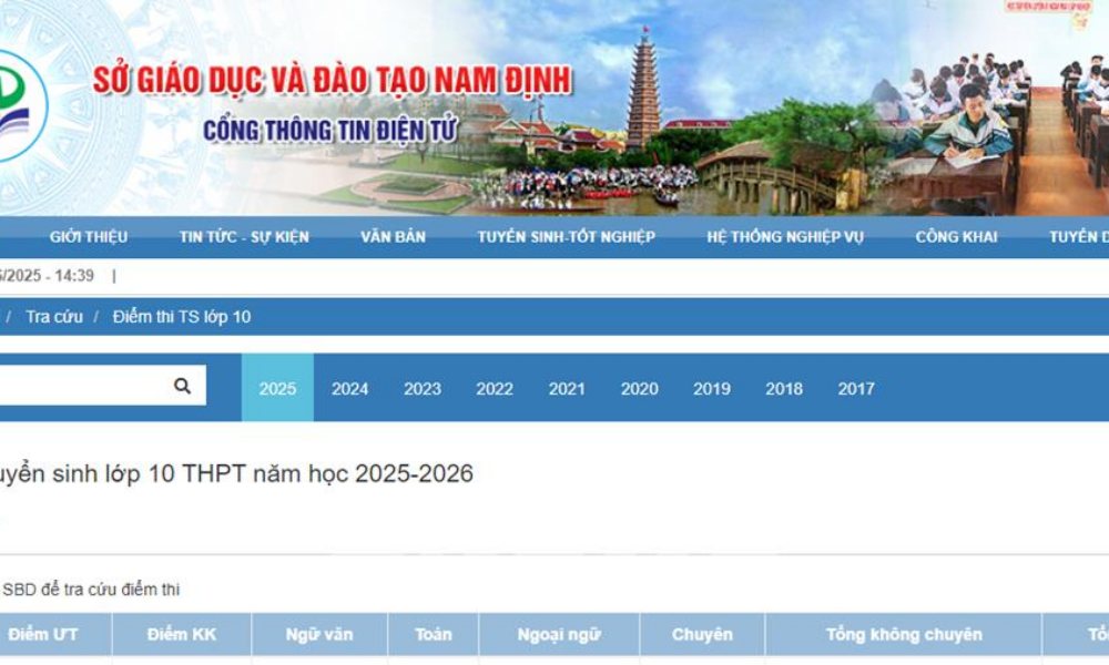 Điểm thi vào lớp 10 Nam Định 2025