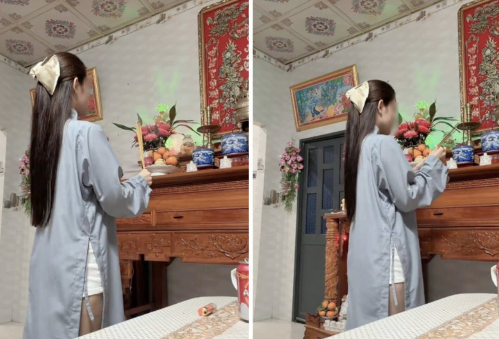 Tranh cãi gay gắt quanh bức ảnh cô gái mặc áo tràng, quần ngắn thắp hương