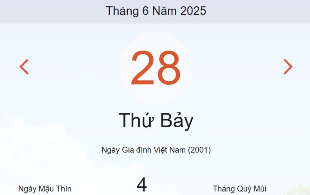Lịch âm 28/6 - Âm lịch hôm nay 28/6 - lịch vạn niên ngày 28/6/2025