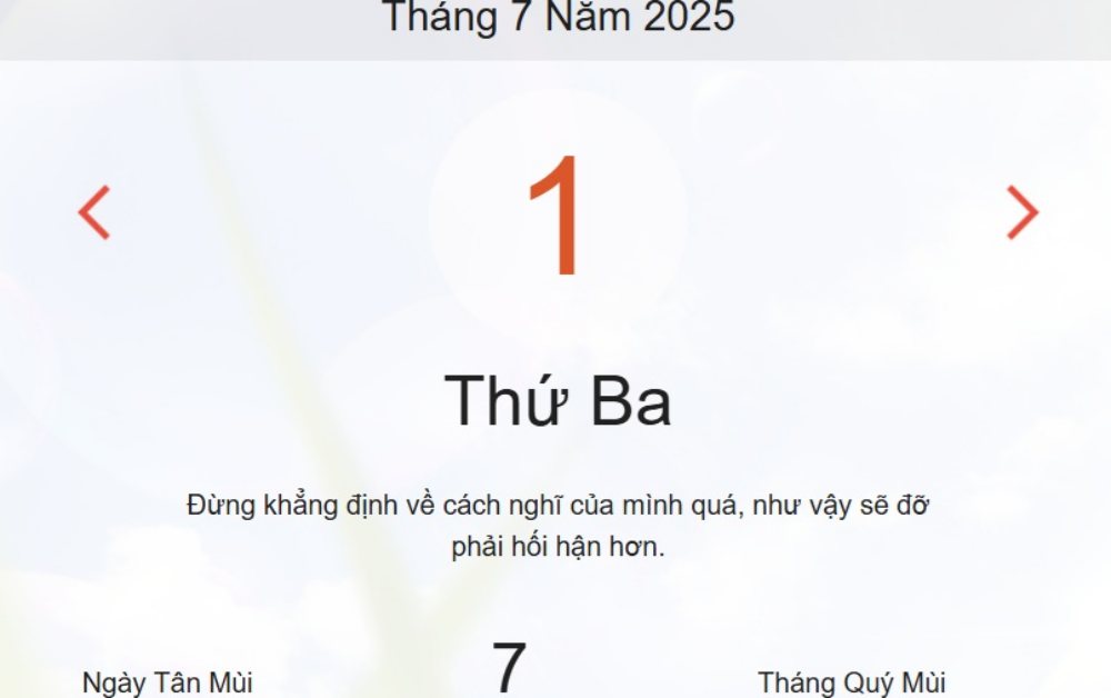 Lịch âm 1/7 - Âm lịch hôm nay 1/7 - lịch vạn niên ngày 1/7/2025
