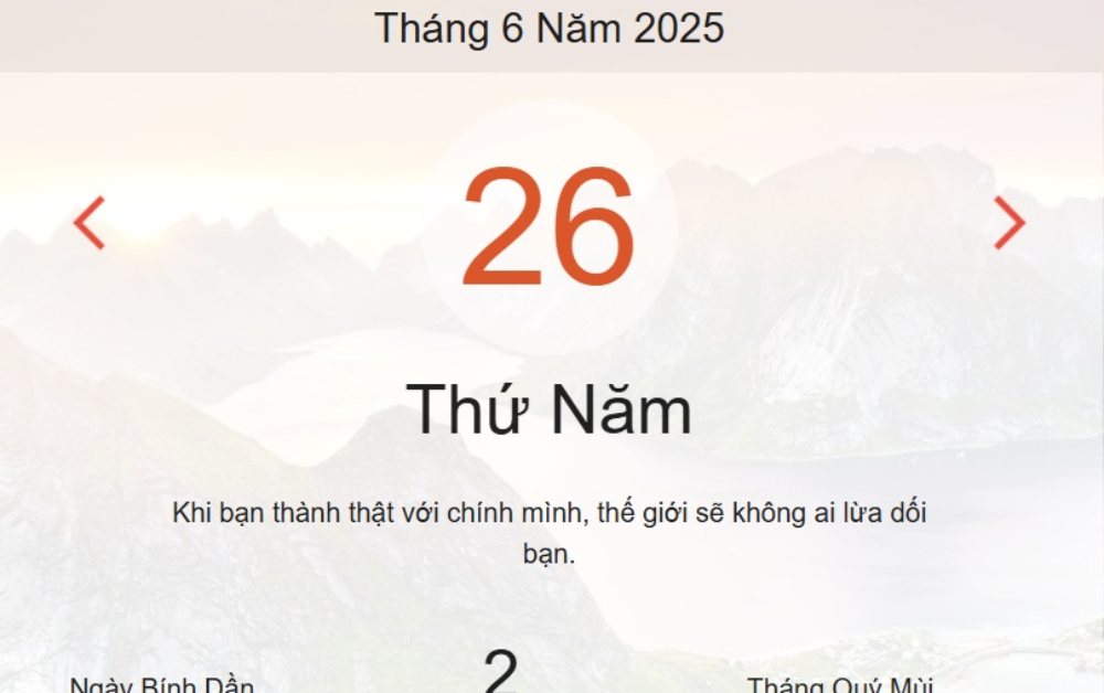 Lịch âm 26/6 - Âm lịch hôm nay 26/6 - lịch vạn niên ngày 26/6/2025