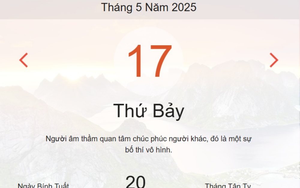 Lịch âm 17/5 - Âm lịch hôm nay 17/5 - lịch vạn niên ngày 17/5/2025