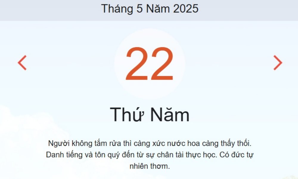 Lịch âm 22/5 - Âm lịch hôm nay 22/5 - lịch vạn niên ngày 22/5/2025