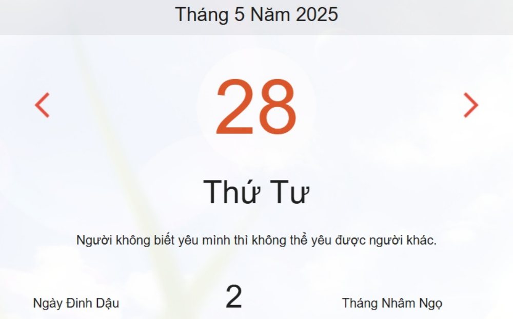 Lịch âm 28/5 - Âm lịch hôm nay 28/5 - lịch vạn niên ngày 28/5/2025