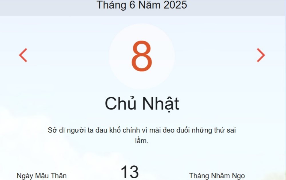 Lịch âm 8/6 - Âm lịch hôm nay 8/6 - lịch vạn niên ngày 8/6/2025