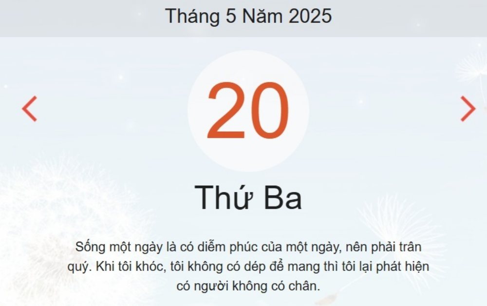 Lịch âm 20/5 - Âm lịch hôm nay 20/5 - lịch vạn niên ngày 20/5/2025