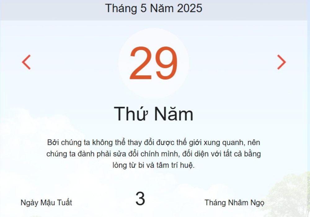 Lịch âm 29/5 - Âm lịch hôm nay 29/5 - lịch vạn niên ngày 29/5/2025