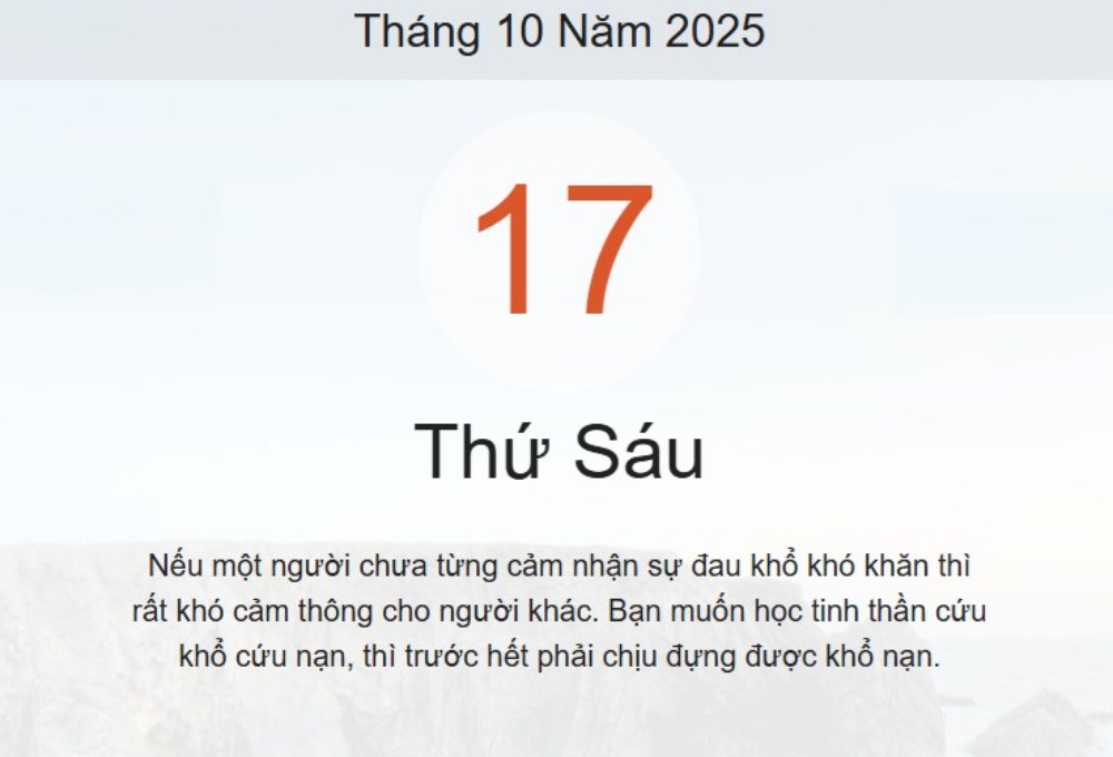 Lịch âm 17/10 - Xem âm lịch hôm nay 17/10 - lịch vạn niên ngày 17/10/2025