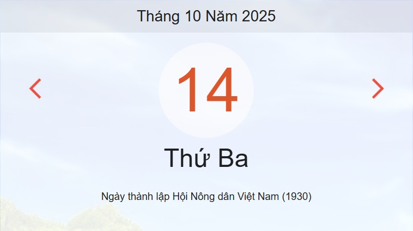 Lịch âm 14/10 - Xem âm lịch hôm nay 14/10 - lịch vạn niên ngày 14/10/2025