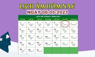 Lịch âm 6/5 – Âm lịch hôm nay ngày 6/5/2023 nhanh và chính xác