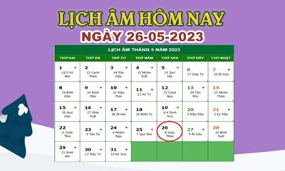 Lịch âm 26/5 – Âm lịch hôm nay 26/5 nhanh và chính xác