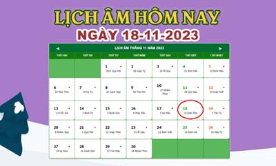 Lịch âm 18/11 - Âm lịch hôm nay 18/11/2023 nhanh và chính xác