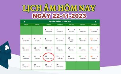 Lịch âm 22/11 - Âm lịch hôm nay 22/11/2023 nhanh và chính xác