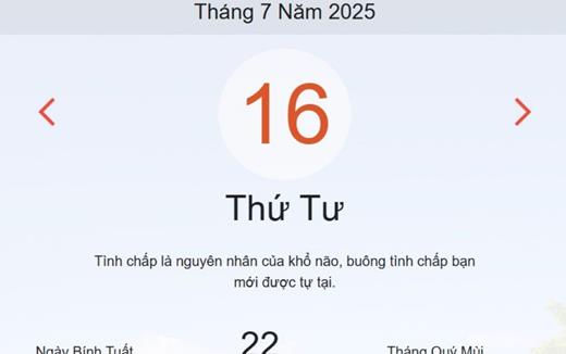 Âm lịch hôm nay 16/7 – Lịch âm và lịch vạn niên ngày 16/7/2025 chính xác nhất