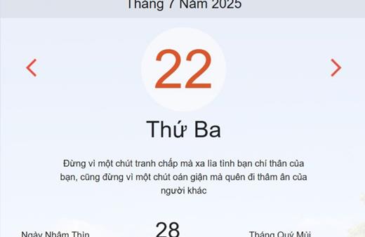Âm lịch hôm nay 22/7 – Lịch âm và lịch vạn niên ngày 22/7/2025 chính xác nhất