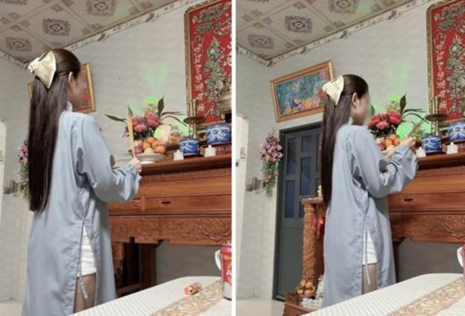 Tranh cãi gay gắt quanh bức ảnh cô gái mặc áo tràng, quần ngắn thắp hương
