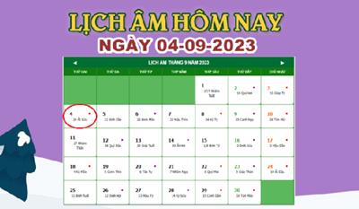 Lịch âm 4/9 - Âm lịch hôm nay ngày 4/9/2023 nhanh và chính xác
