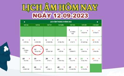 Lịch âm 12/9 - Âm lịch hôm nay 12/9/2023 nhanh và chính xác