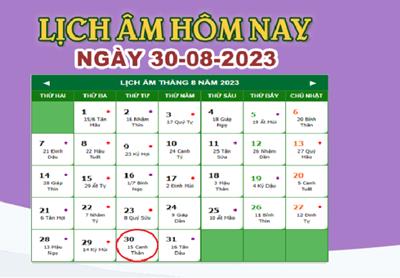 Lịch âm 30/8 – Âm lịch hôm nay ngày 30/8/2023 nhanh và chính xác