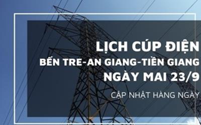 Lịch cúp điện Bến Tre, An Giang và Tiền Giang ngày mai (23/9/2023): Nhiều nơi ở TP Bến Tre bị mất điện