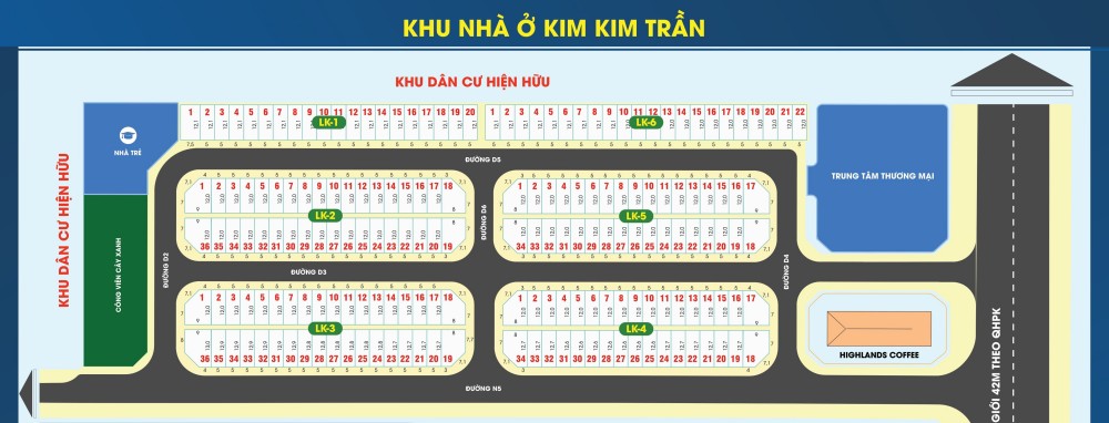 Mặt bằng quy hoạch dự án nhà phố Paragon City - Kim Kim Trần TX Tân Uyên