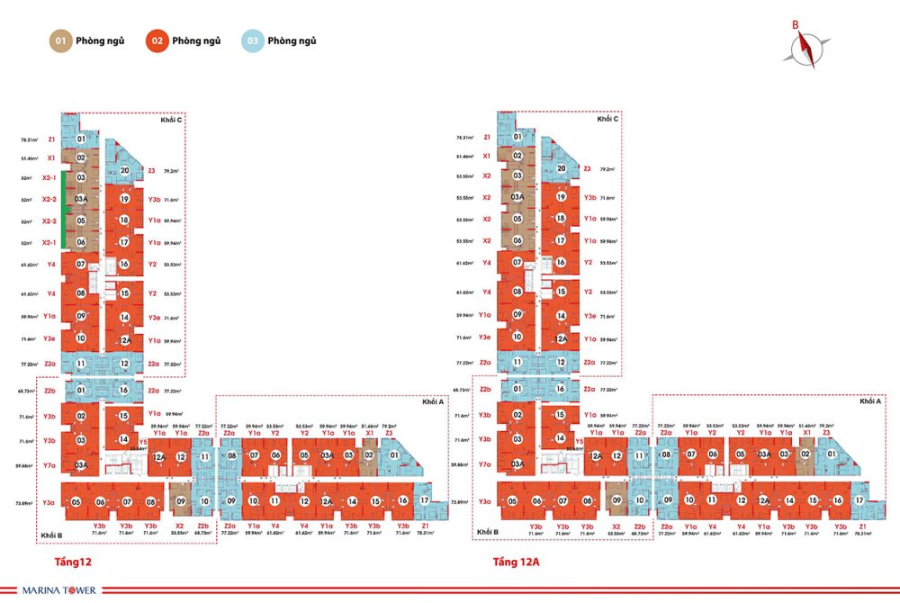 Mặt bằng tầng 12 và 12A tại dự án căn hộ Marina Tower
